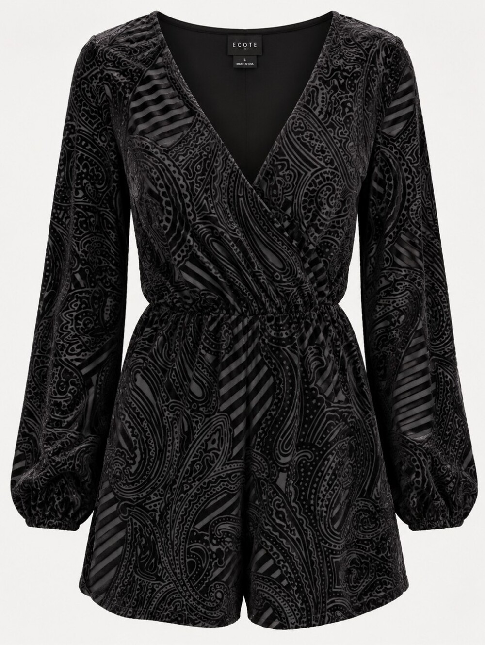 ECOTE | Urban Outfitters Black Burnout Velvet Paisley Goth Romper Jumpsuit | L